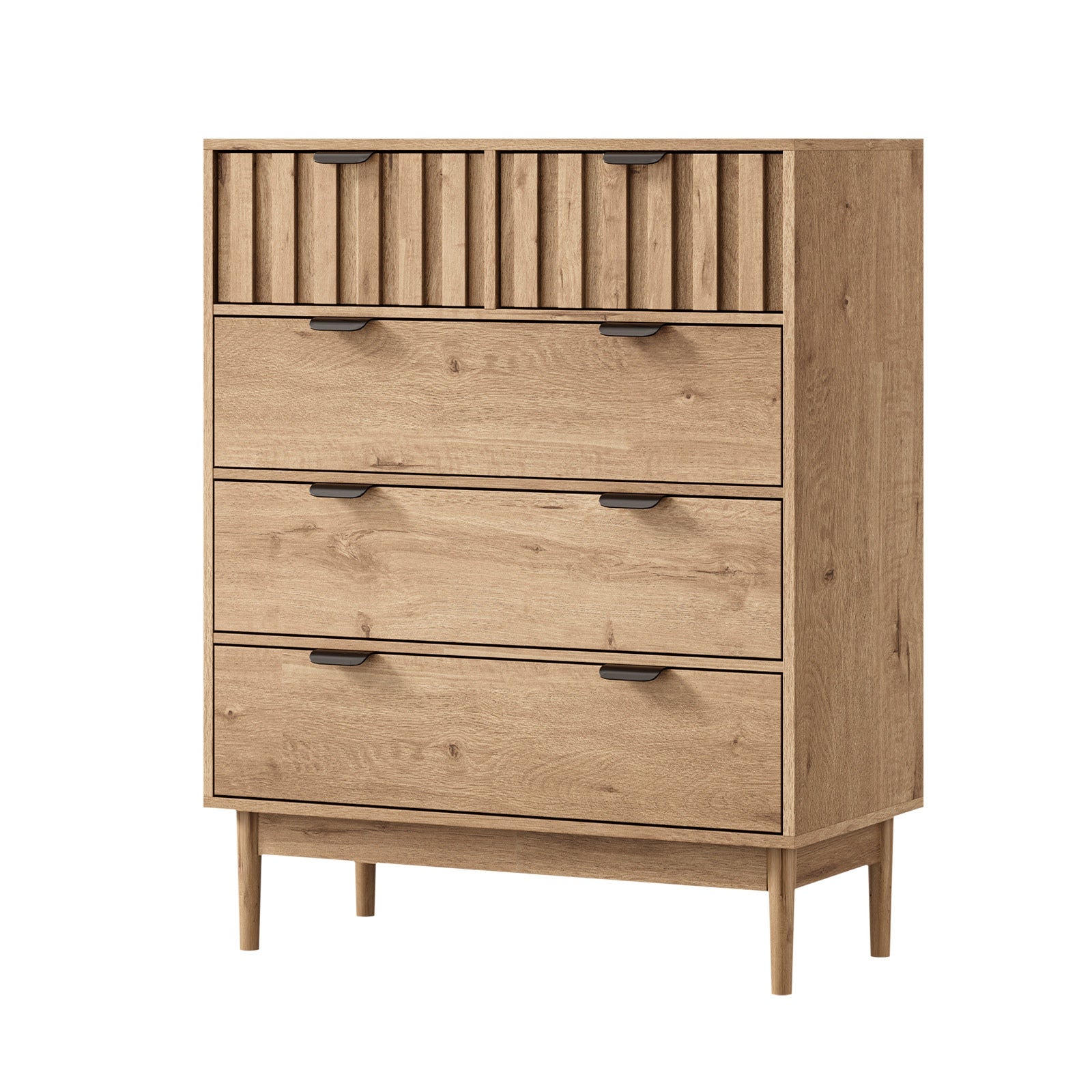 Oikiture 5 Chest of Drawers Dresser Tallboy Modern Nightstand Stripe Natural