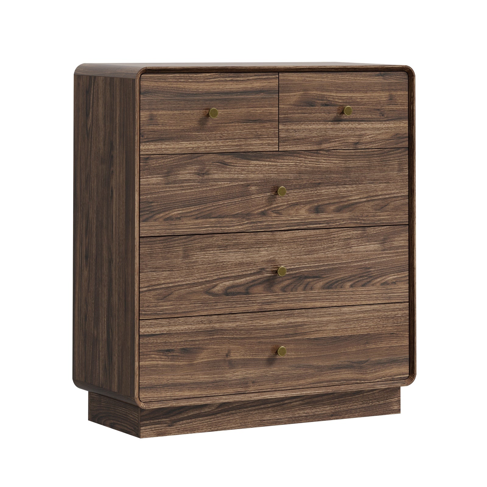 Oikiture 5 Chest Of Drawers Tallboy Storage Dresser Bedroom Living Room Walnut