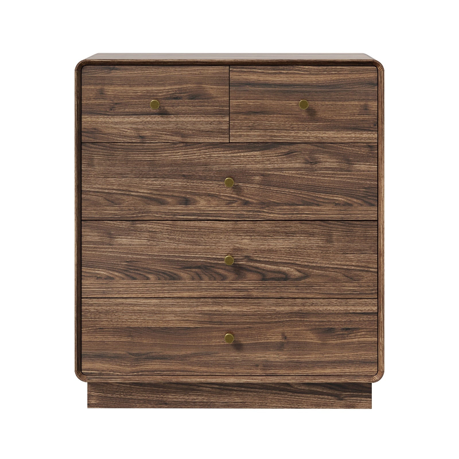 Oikiture 5 Chest Of Drawers Tallboy Storage Dresser Bedroom Living Room Walnut