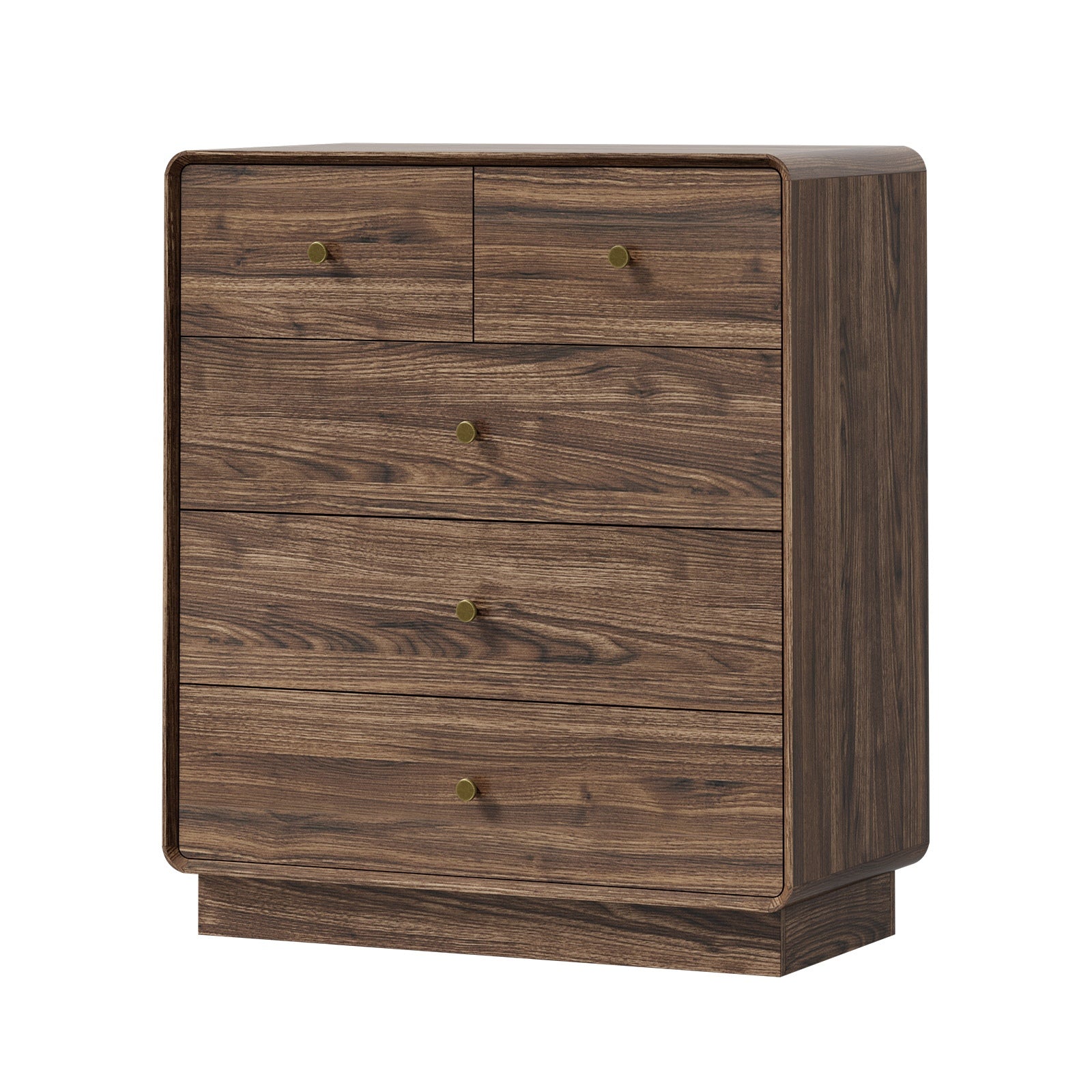 Oikiture 5 Chest Of Drawers Tallboy Storage Dresser Bedroom Living Room Walnut