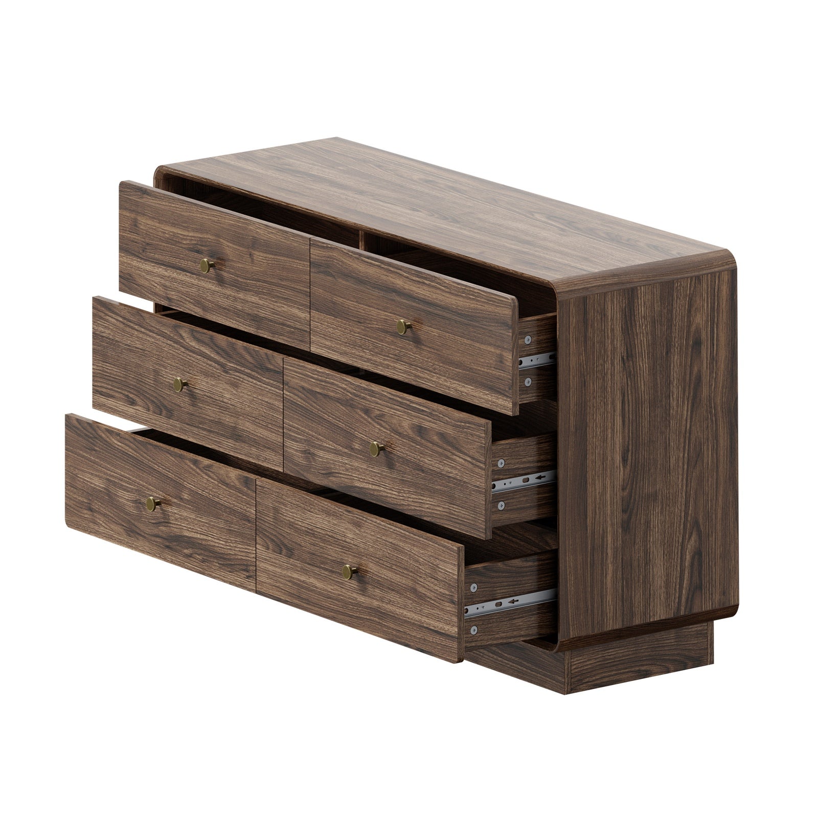 Oikiture 6 Chest Of Drawers Lowboy Storage Dresser Bedroom Living Room Walnut