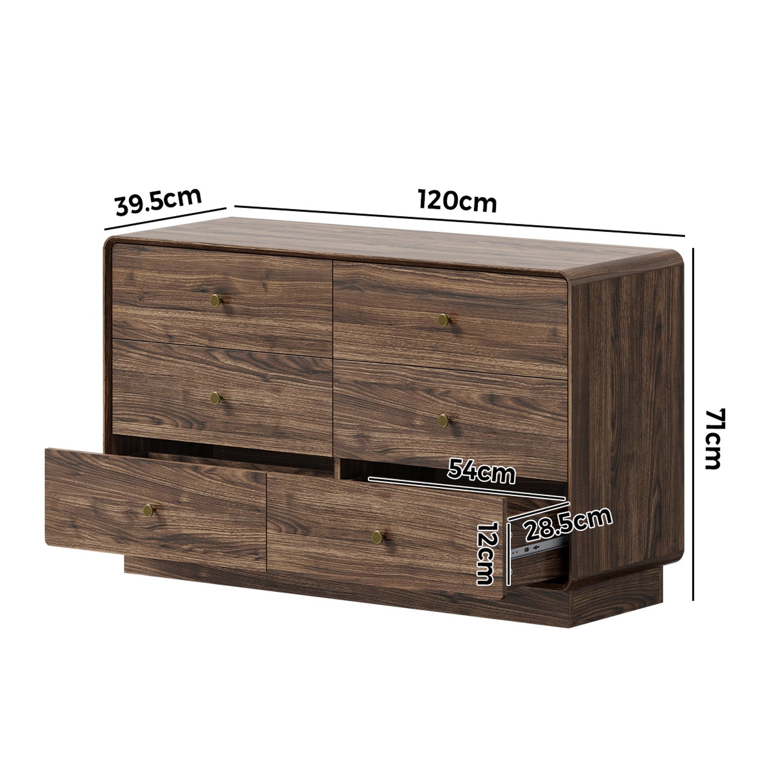 Oikiture 6 Chest Of Drawers Lowboy Storage Dresser Bedroom Living Room Walnut