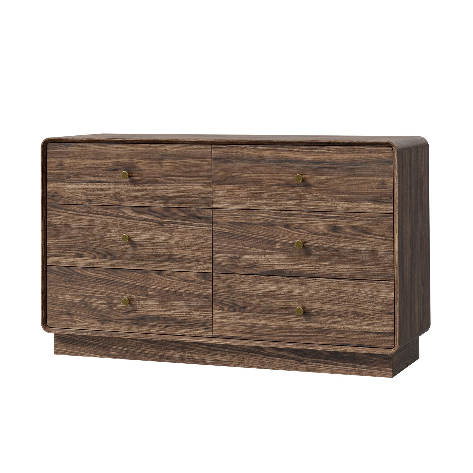 Oikiture 6 Chest Of Drawers Lowboy Storage Dresser Bedroom Living Room Walnut