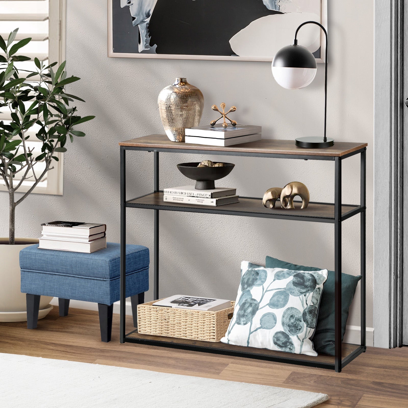 Oikiture Coffee Table Side End Table Console Tables Rack Shelf Hallway Display - Sunyee