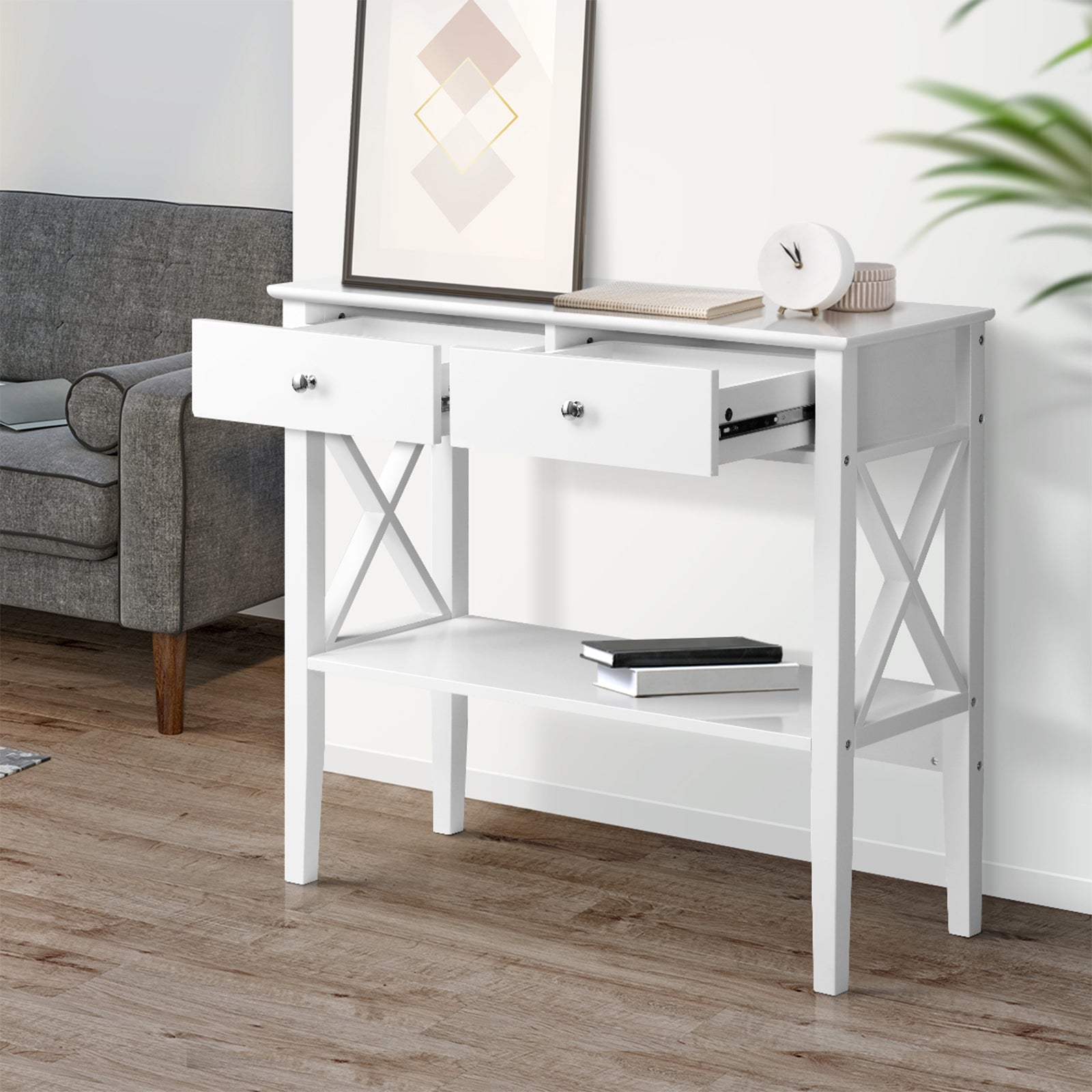 Oikiture Console Table Hall Side Entry 2 Drawers Hallway Display Shelf Desk - Sunyee