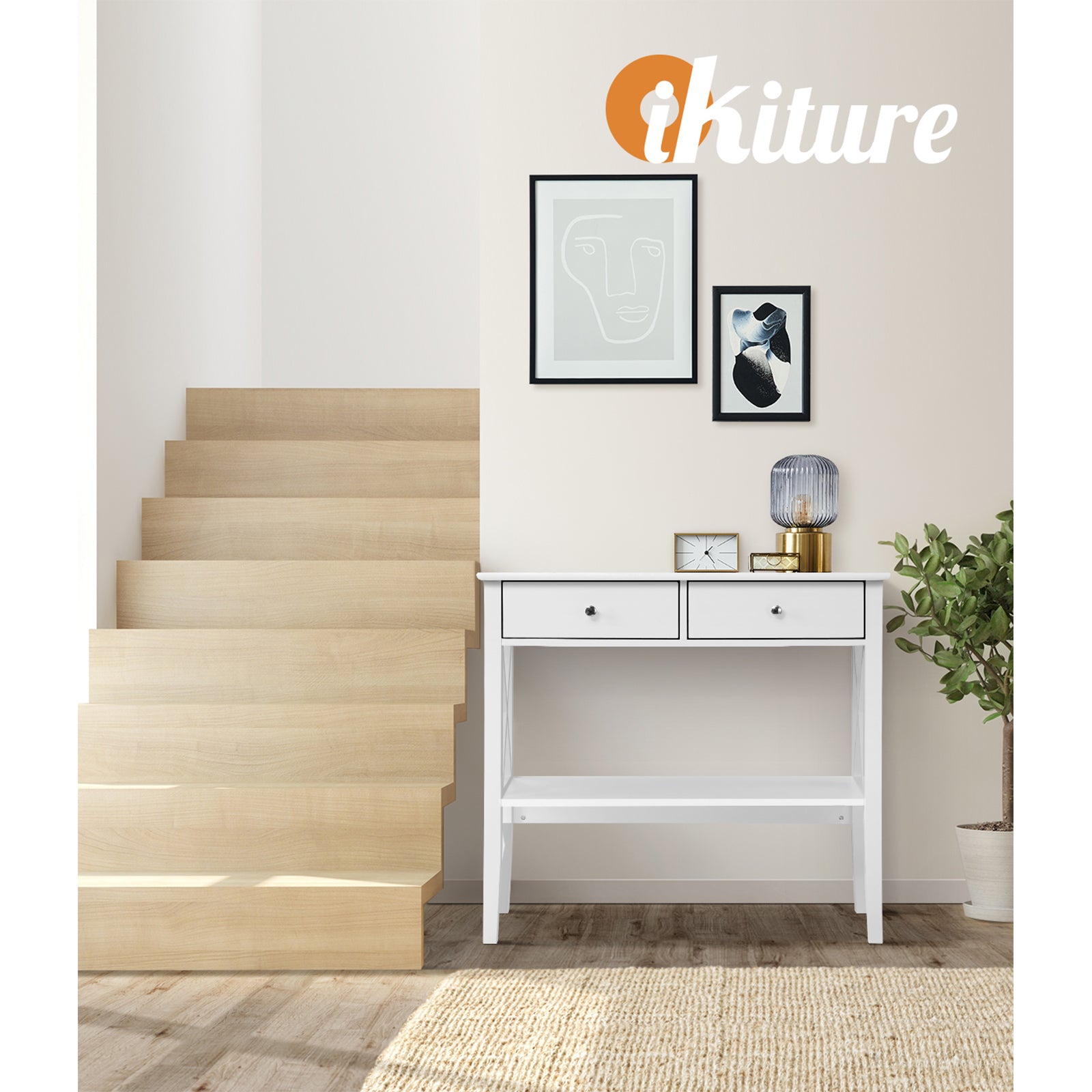 Oikiture Console Table Hall Side Entry 2 Drawers Hallway Display Shelf Desk - Sunyee