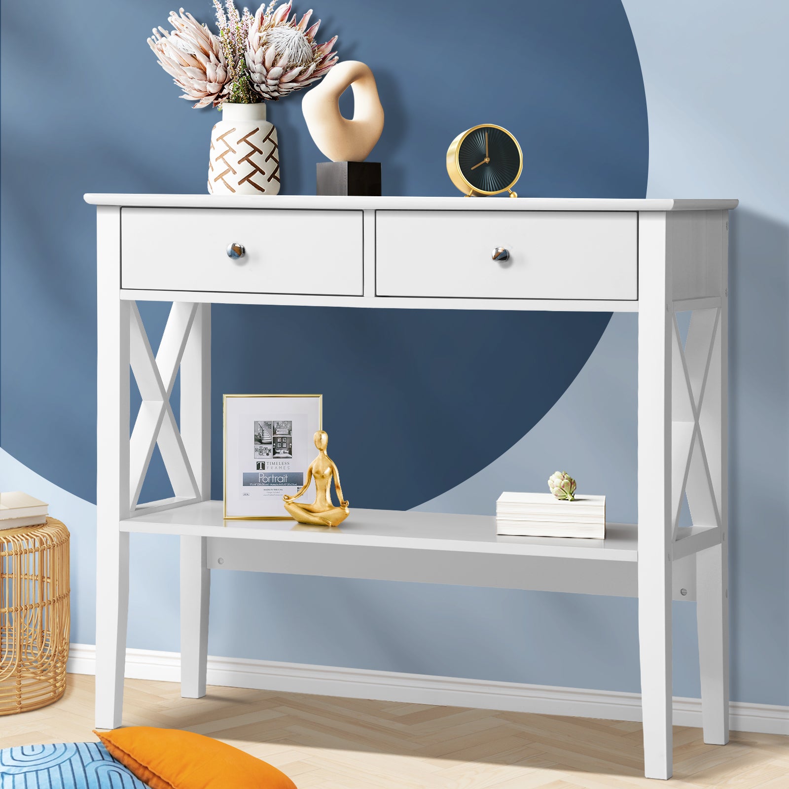 Oikiture Console Table Hall Side Entry 2 Drawers Hallway Display Shelf Desk - Sunyee