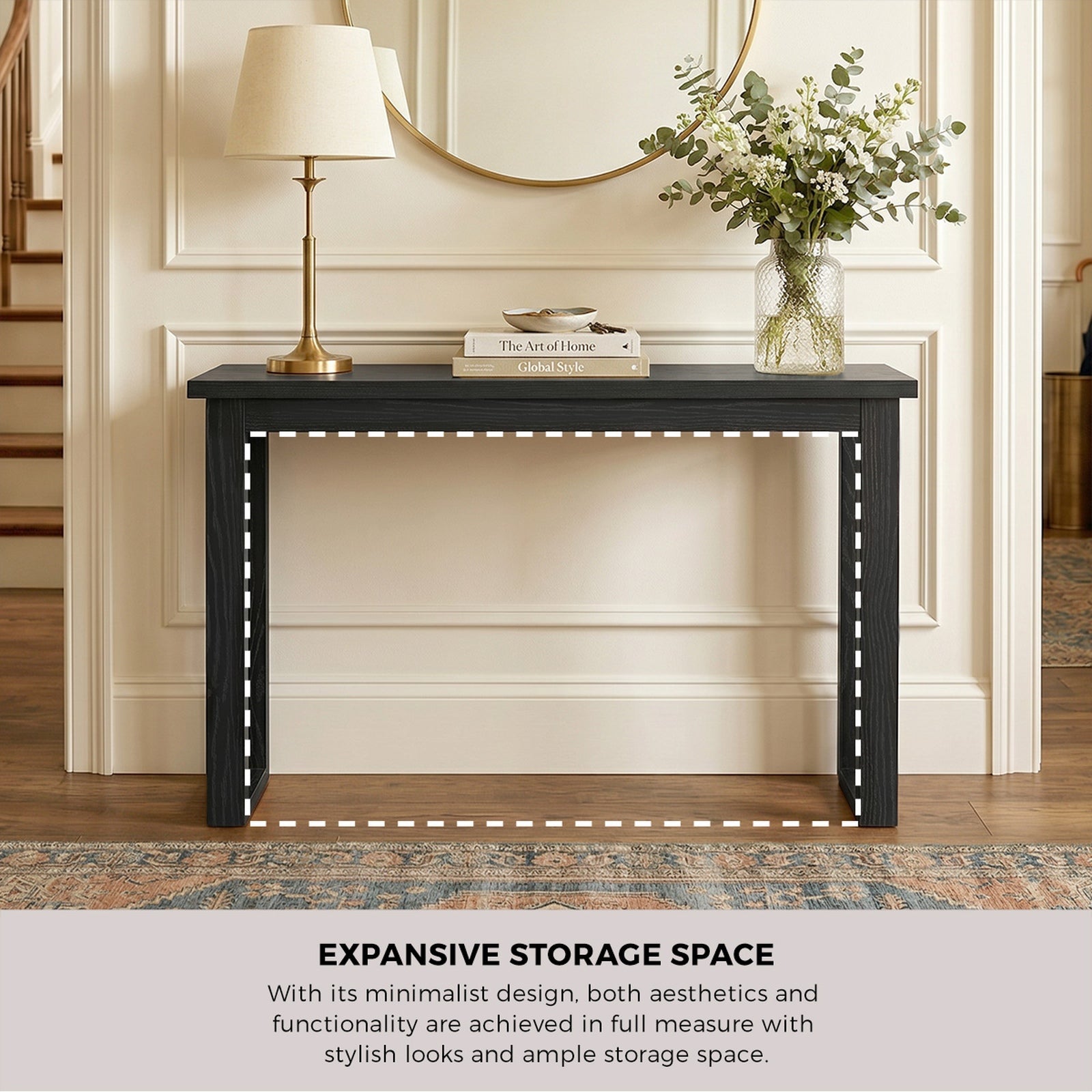 Oikiture Console Table Narrow Hall Entryway Sofa Table Display Shelf Black