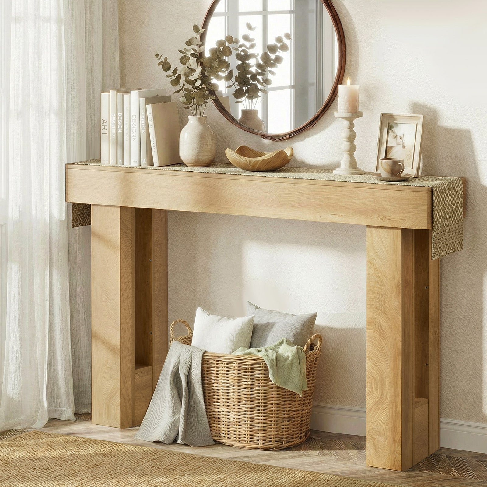 Oikiture Console Table Hallway Narrow Sofa Side Desk Storage Rack