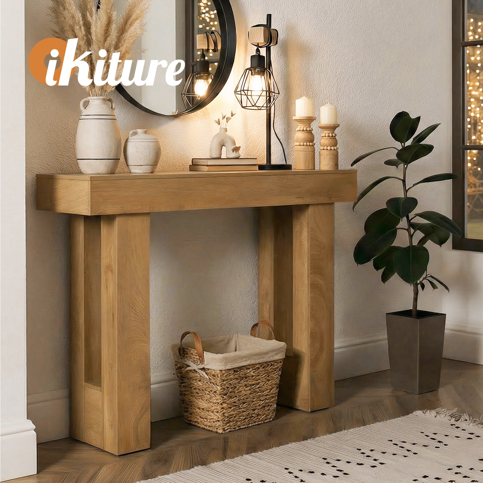 Oikiture Console Table Hallway Narrow Sofa Side Desk Storage Rack Behind - Sunyee