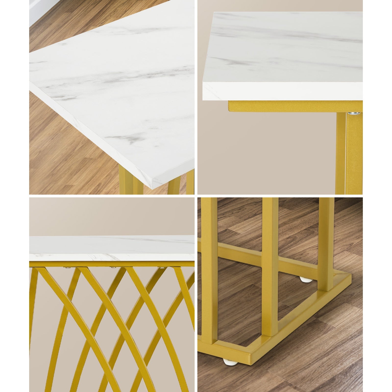 Oikiture Console Table Hallway Marble Effect Tabletop Entry Desk White&Gold - Sunyee
