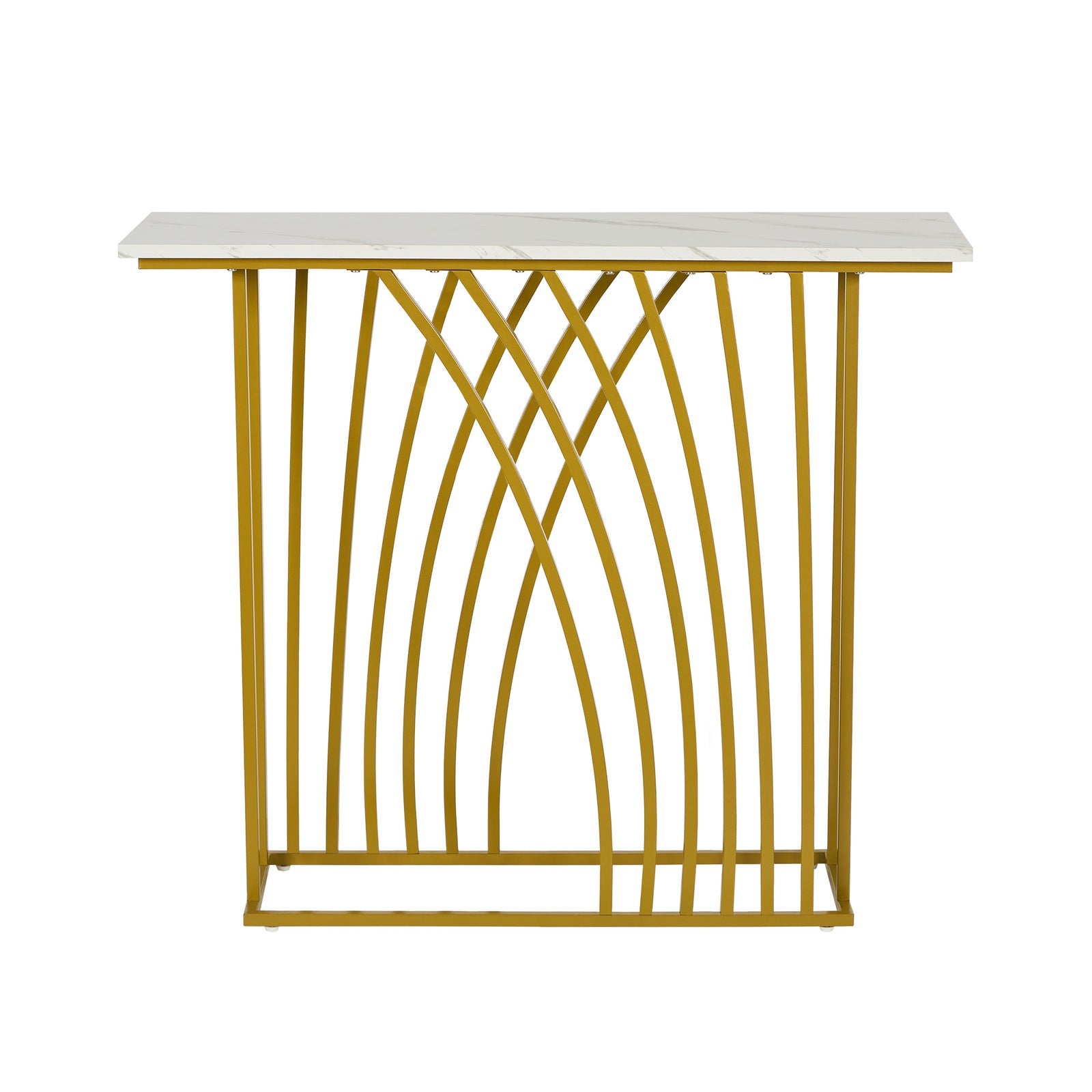 Oikiture Console Table Hallway Marble Effect Tabletop Entry Desk White&Gold - Sunyee
