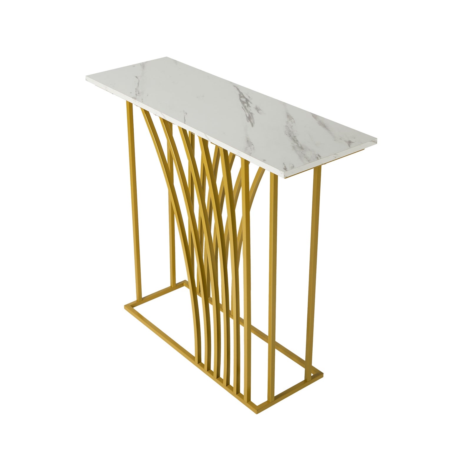 Oikiture Console Table Hallway Marble Effect Tabletop Entry Desk White&Gold - Sunyee