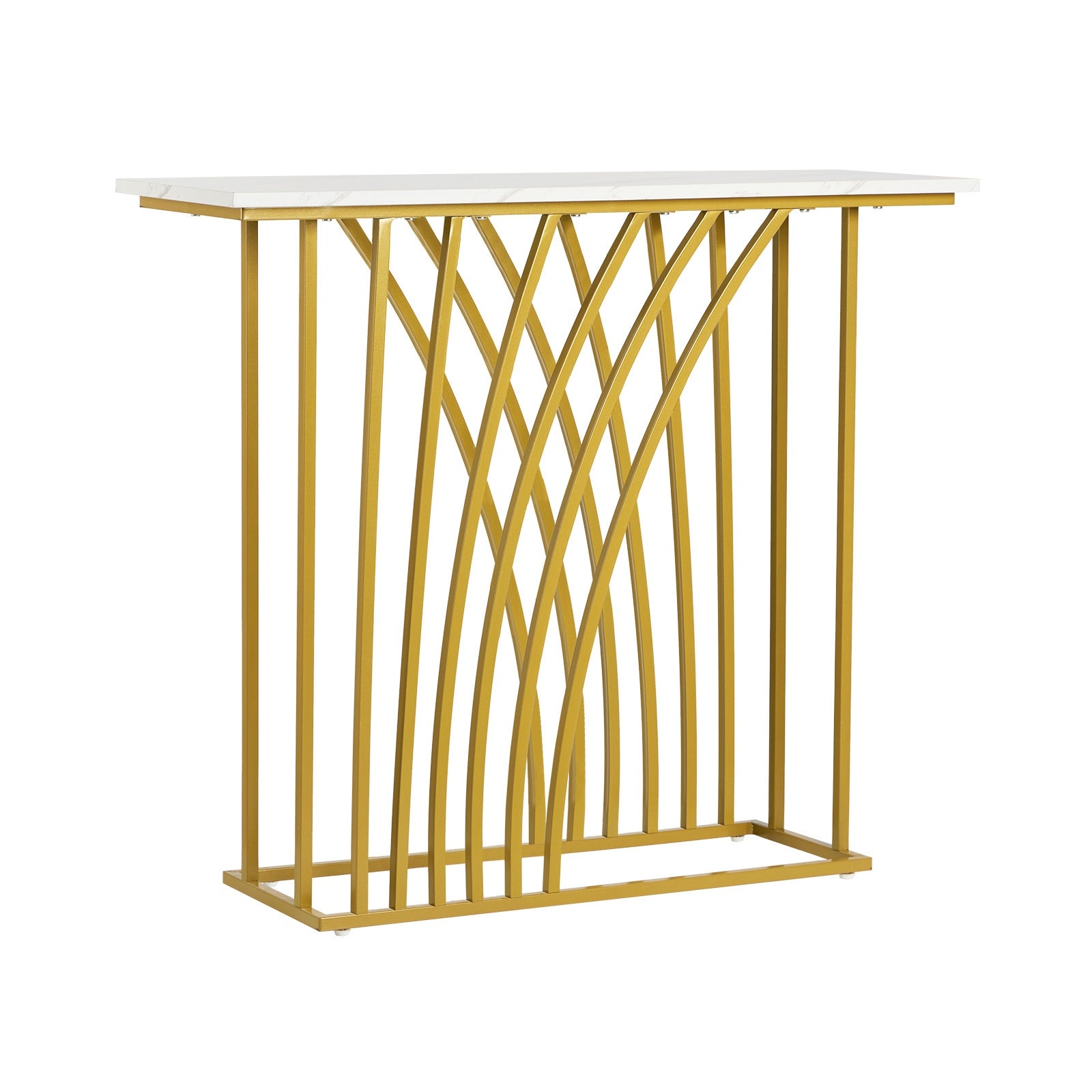Oikiture Console Table Hallway Marble Effect Tabletop Entry Desk White&Gold - Sunyee