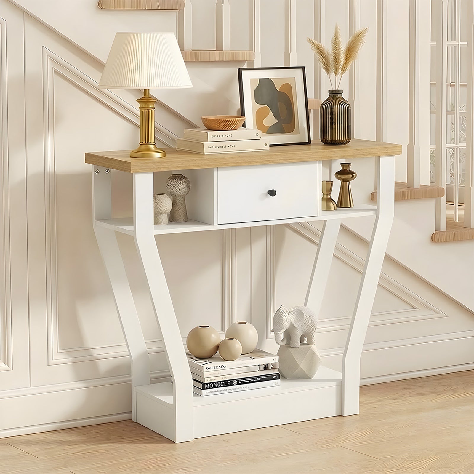 Oikiture Console Table 1 Drawer Hallway Entryway Storage Shelf Side Desk WH&WD - Sunyee