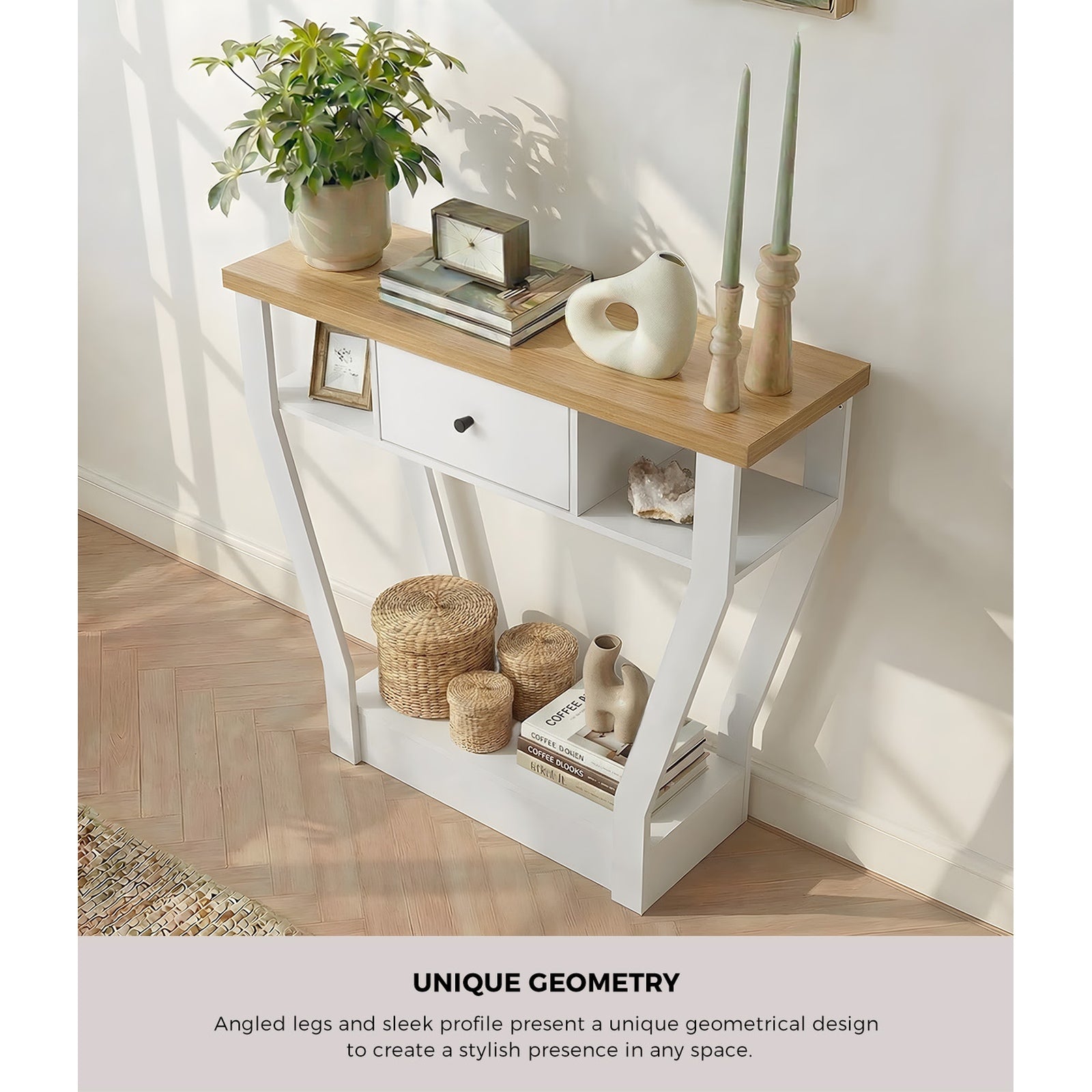 Oikiture Console Table 1 Drawer Hallway Entryway Storage Shelf Side Desk WH&WD - Sunyee