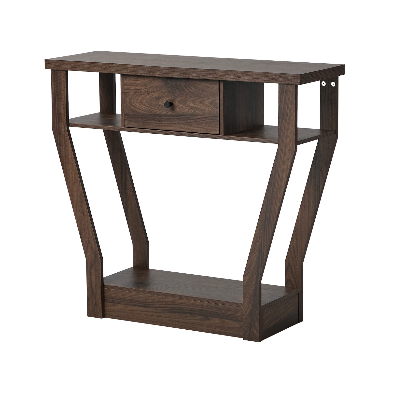 Oikiture Console Table 1 Drawer Hallway Entryway Storage Shelf Side Desk Walnut - Sunyee