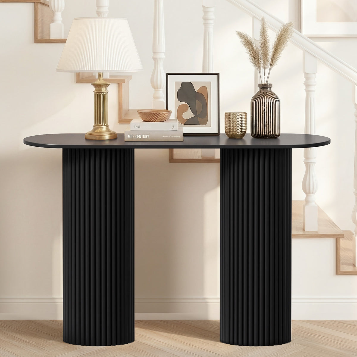 Oikiture Console Table Oval Hallway Desk Modern Entryway Table