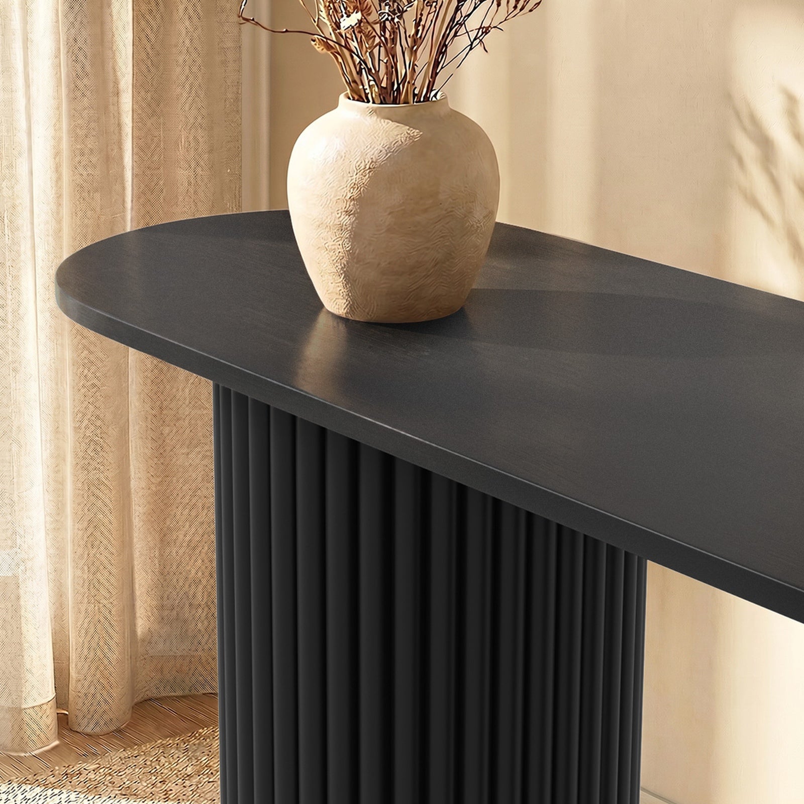Oikiture Console Table Oval Hallway Desk Modern Entryway Table Black