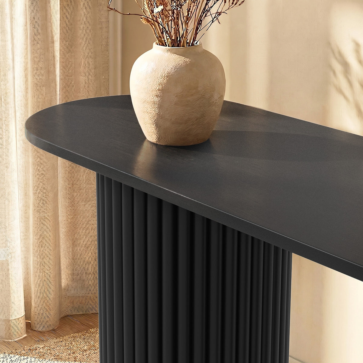 Oikiture Console Table Oval Hallway Desk Modern Entryway Table