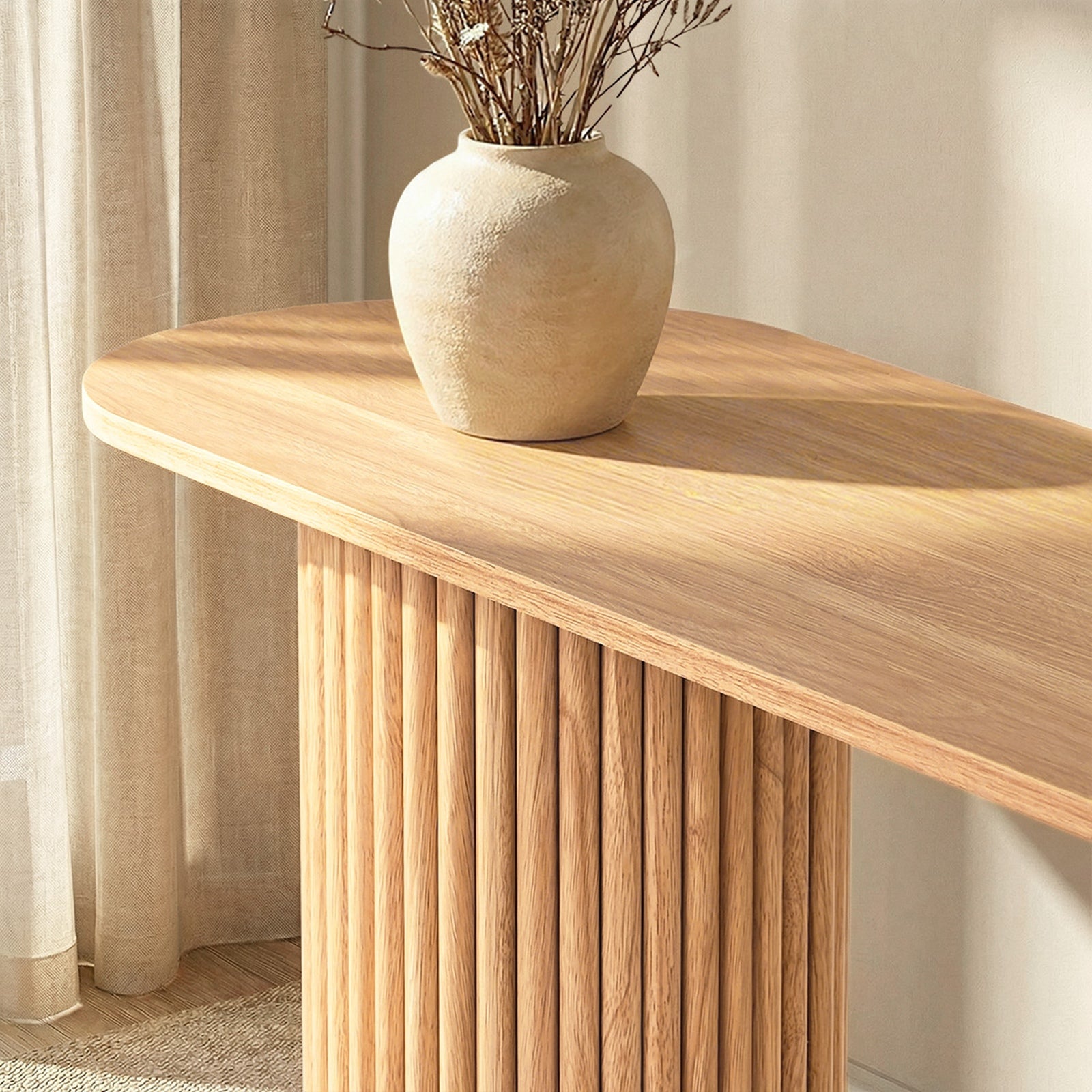 Oikiture Console Table Oval Hallway Desk Modern Entryway Table Natural