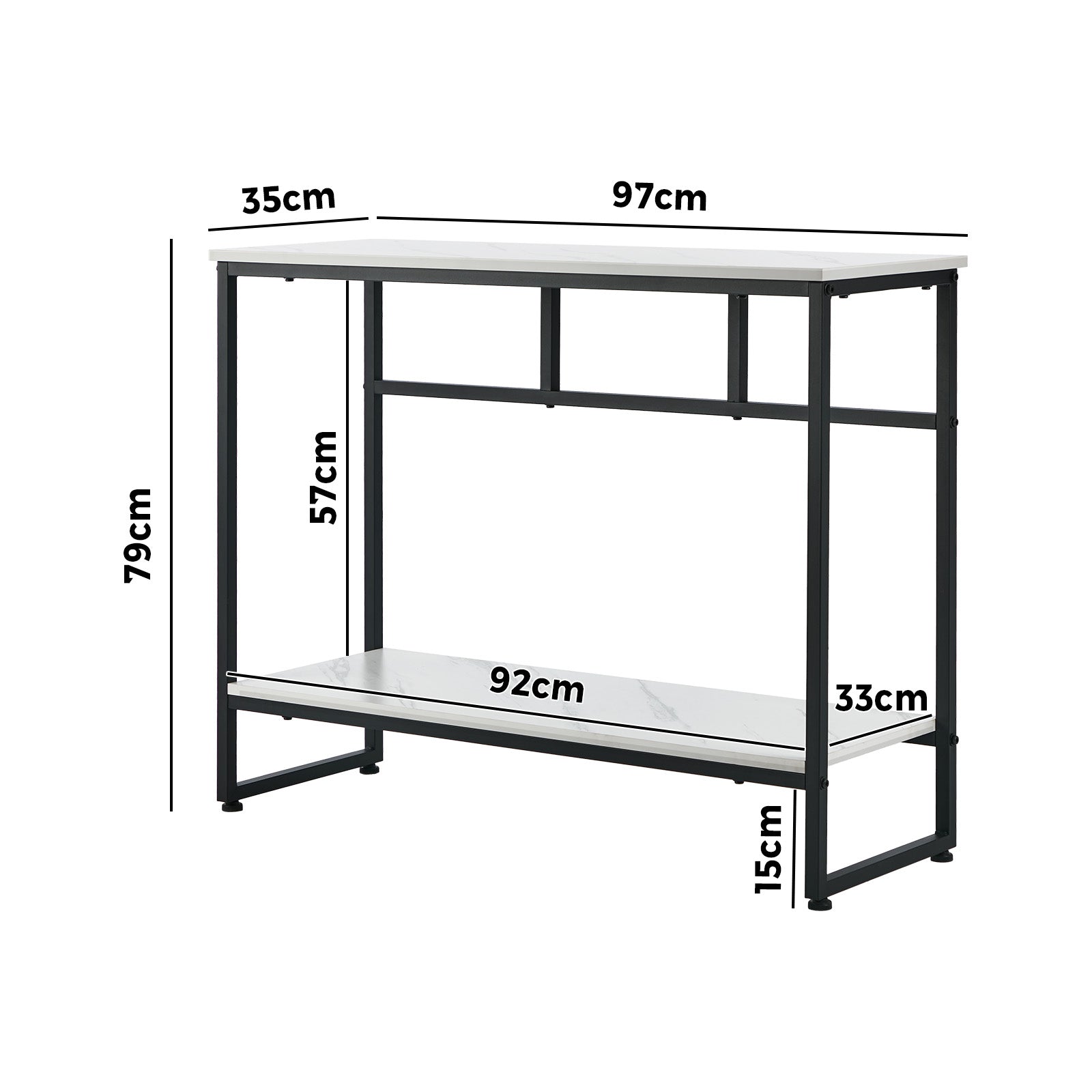 Oikiture Console Table Hallway Marble Effect Metal Entry Table Display WH&BK - Sunyee