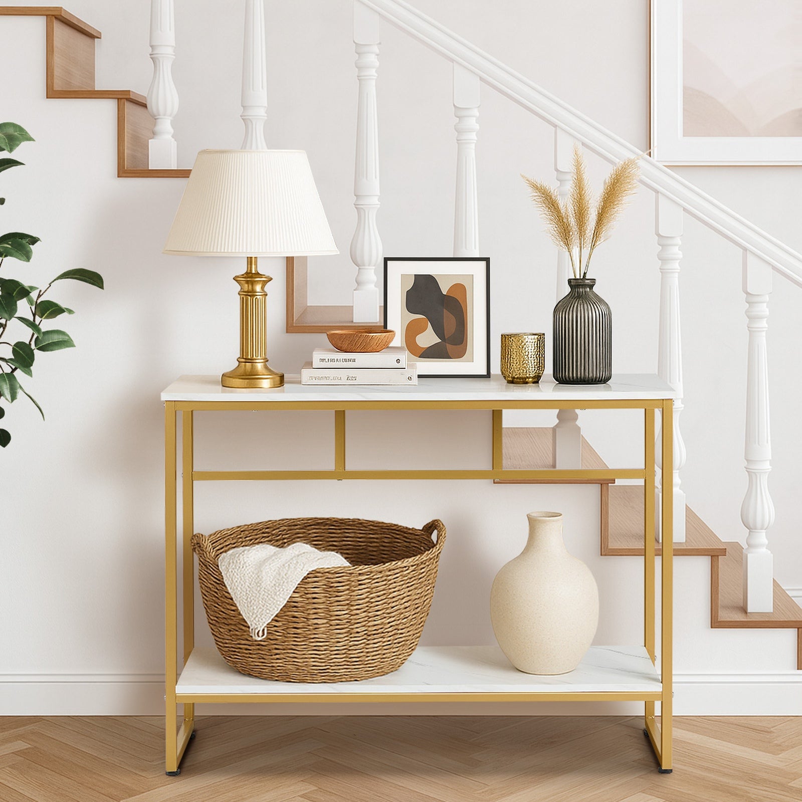 Oikiture Console Table Hallway Marble Effect Metal Entry Table Display WH&GD - Sunyee