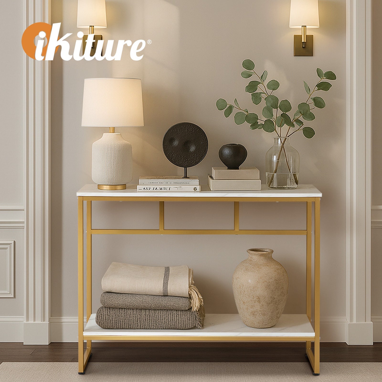 Oikiture Console Table Hallway Marble Effect Metal Entry Table Display WH&GD - Sunyee