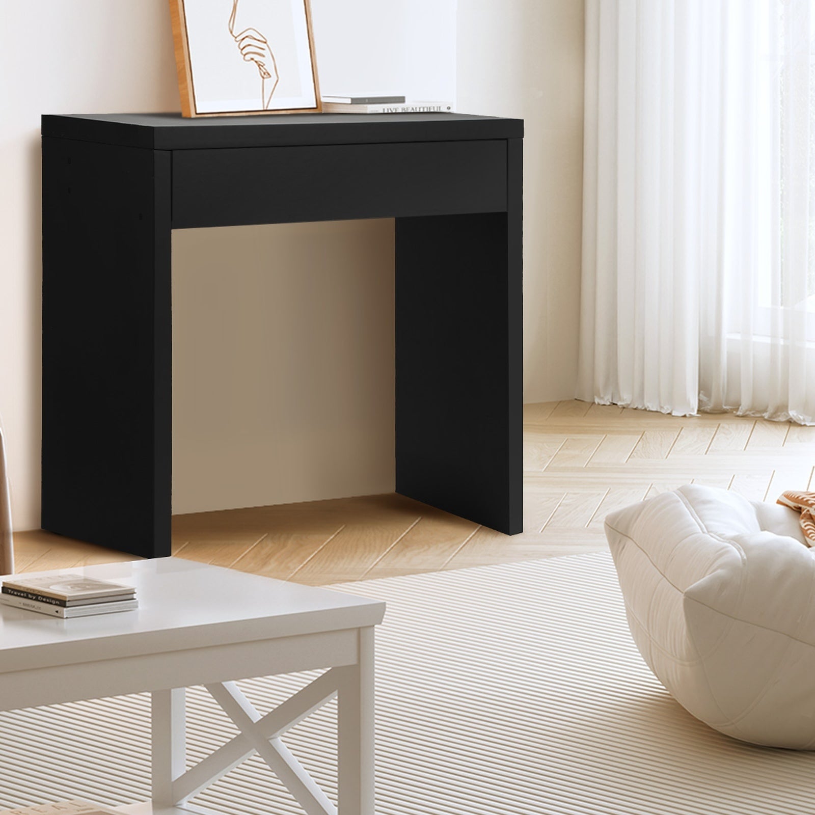 Oikiture Console Table Wood Sofa Table Hall Side Entry with Drawer Black