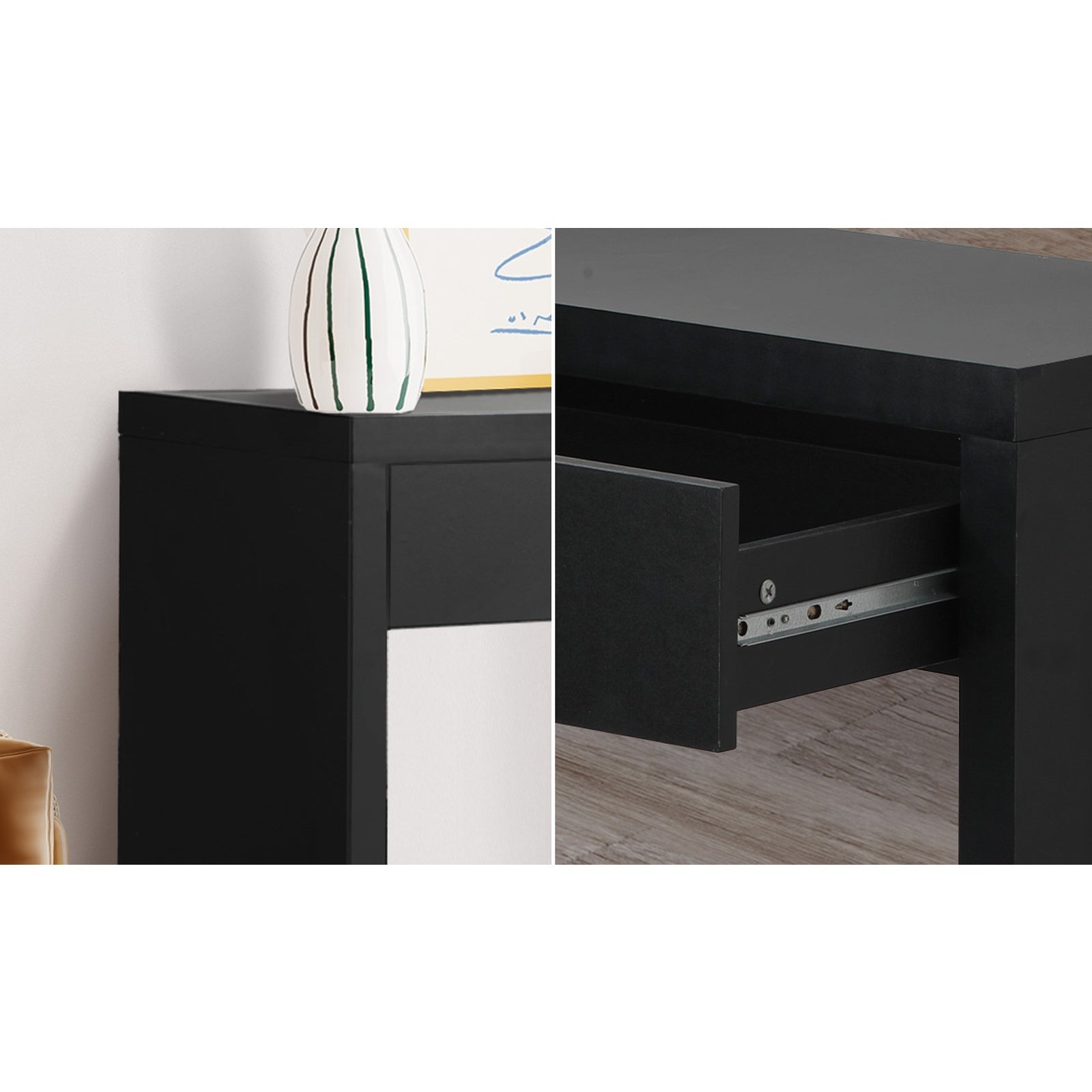 Oikiture Console Table Wood Sofa Table Hall Side Entry with Drawer Black
