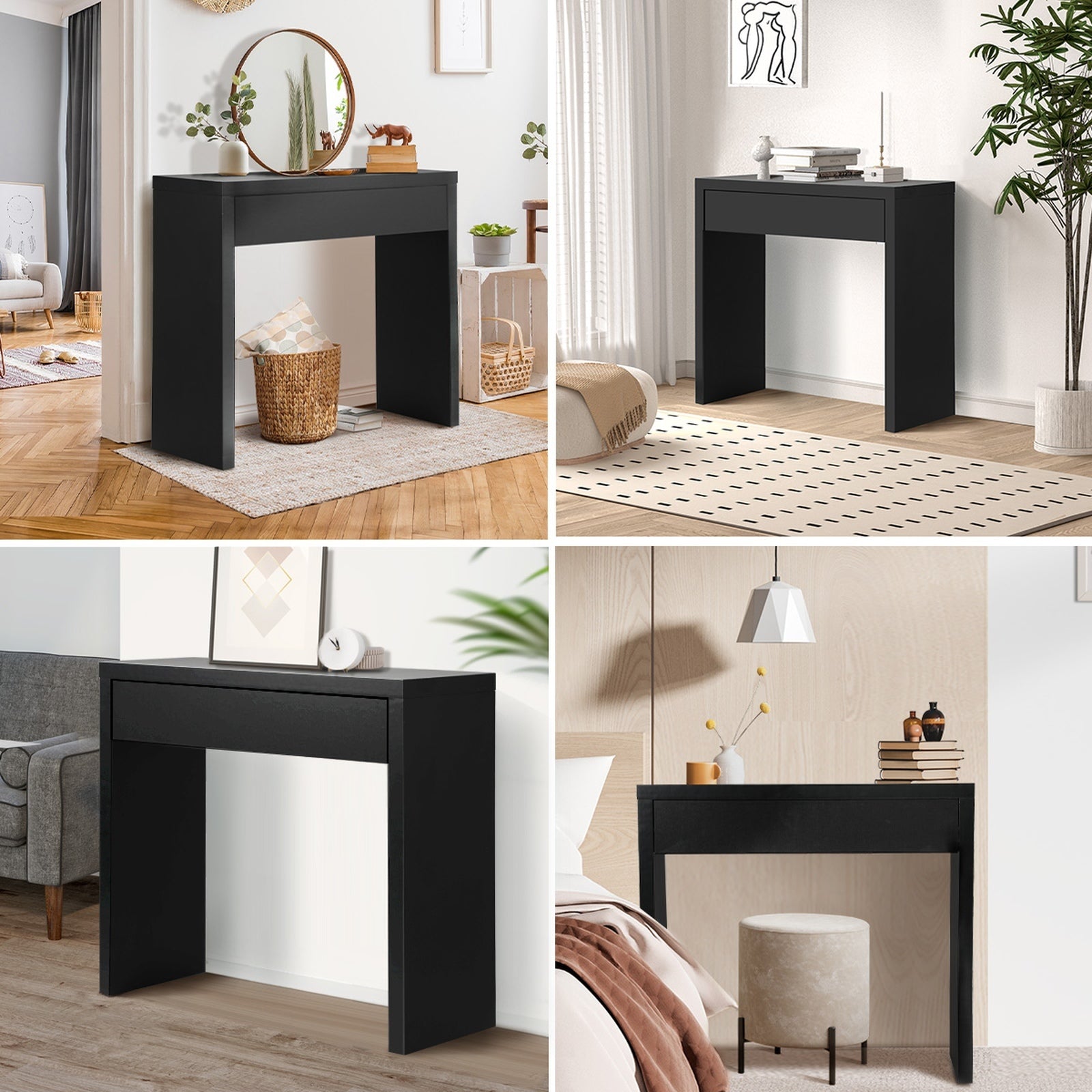 Oikiture Console Table Wood Sofa Table Hall Side Entry with Drawer Black