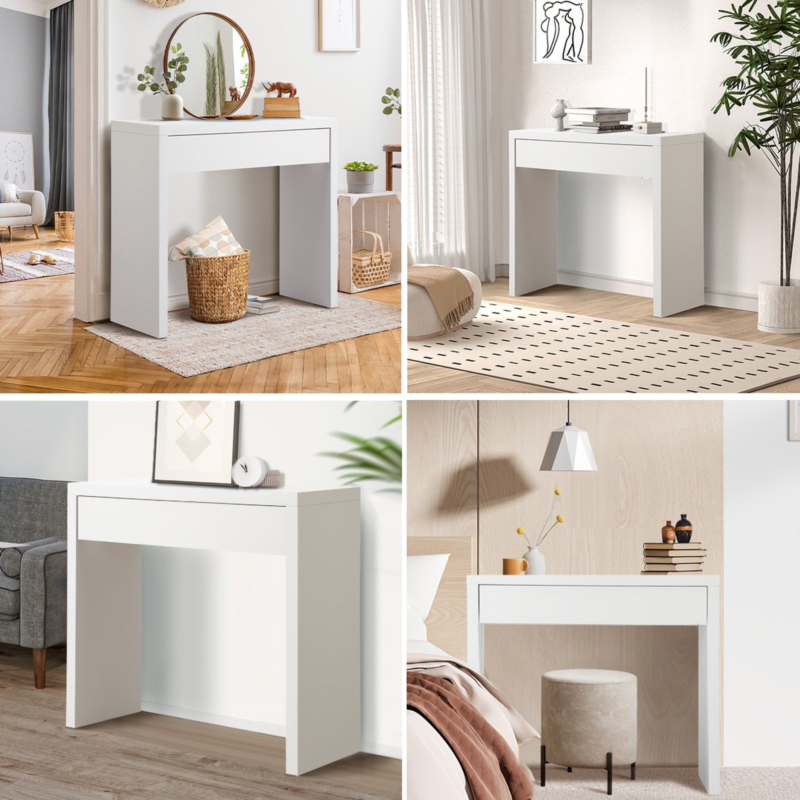 Oikiture Console Table Wood Sofa Table Hall Side Entry with Drawer White