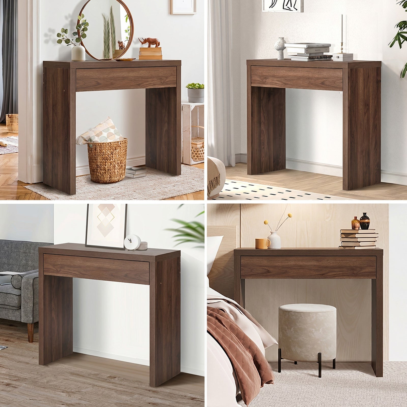 Oikiture Console Table Wood Sofa Table Hall Side Entry with Drawer Walnut