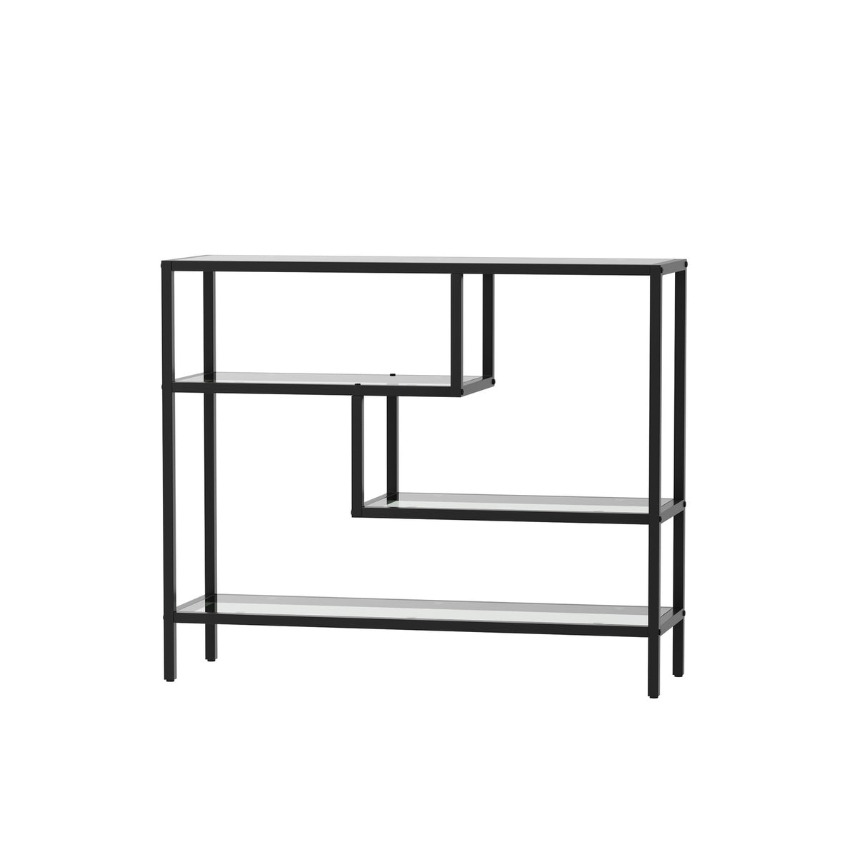 Oikiture Console Table Tempered Glass Sofa Table Hall Side Entry 4 Shelves Black - Sunyee