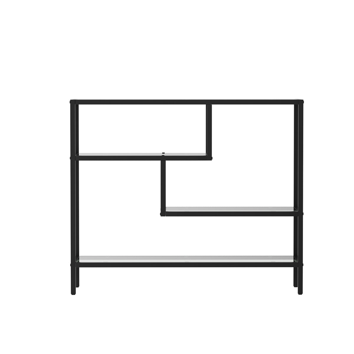 Oikiture Console Table Tempered Glass Sofa Table Hall Side Entry 4 Shelves Black - Sunyee