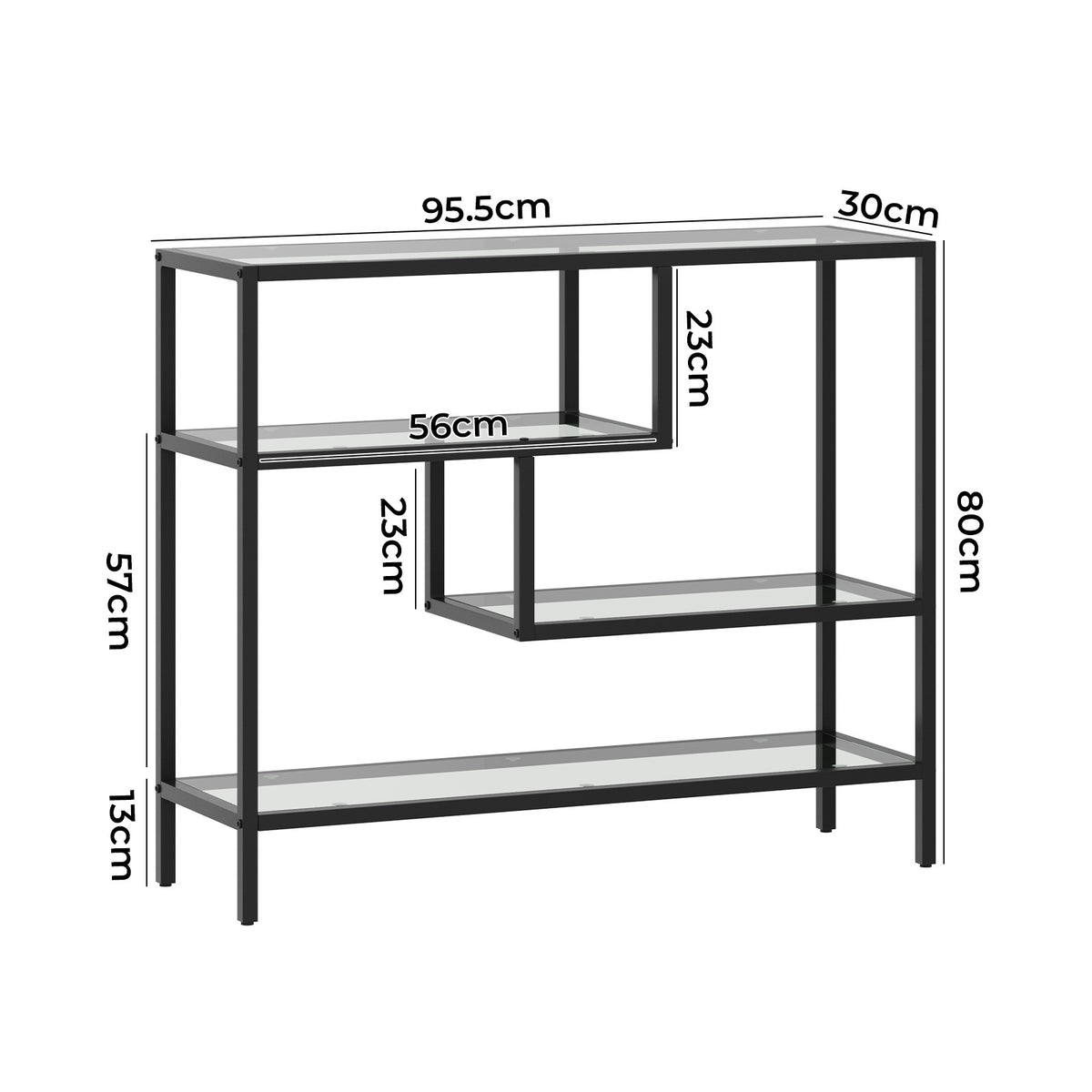 Oikiture Console Table Tempered Glass Sofa Table Hall Side Entry 4 Shelves Black - Sunyee