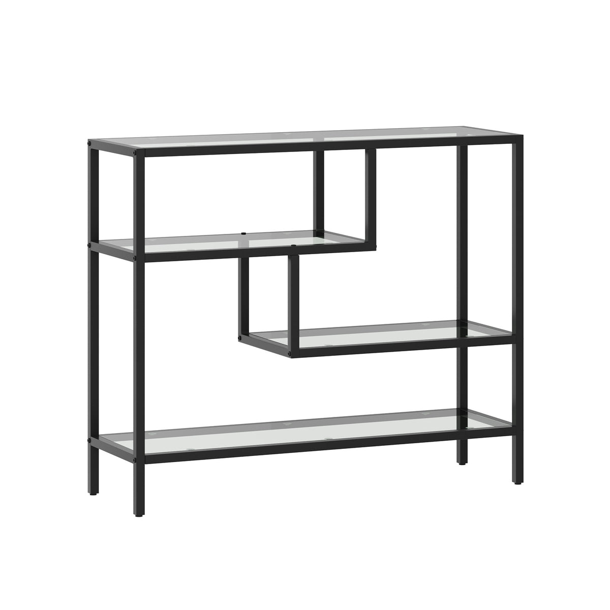 Oikiture Console Table Tempered Glass Sofa Table Hall Side Entry 4 Shelves Black - Sunyee