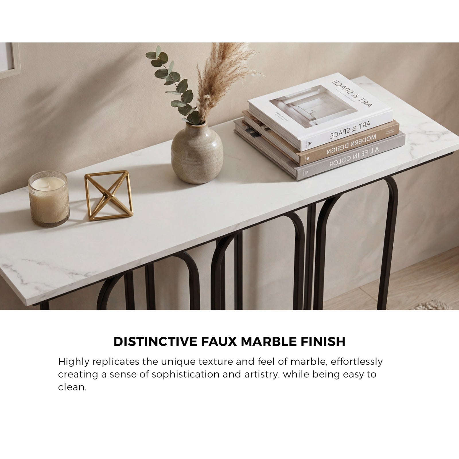 Oikiture Console Table Faux Marble Effect Entry Table Hallway Display Black - Sunyee