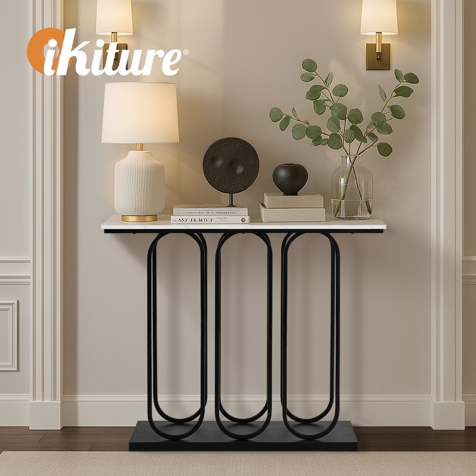 Oikiture Console Table Faux Marble Effect Entry Table Hallway Display Black - Sunyee