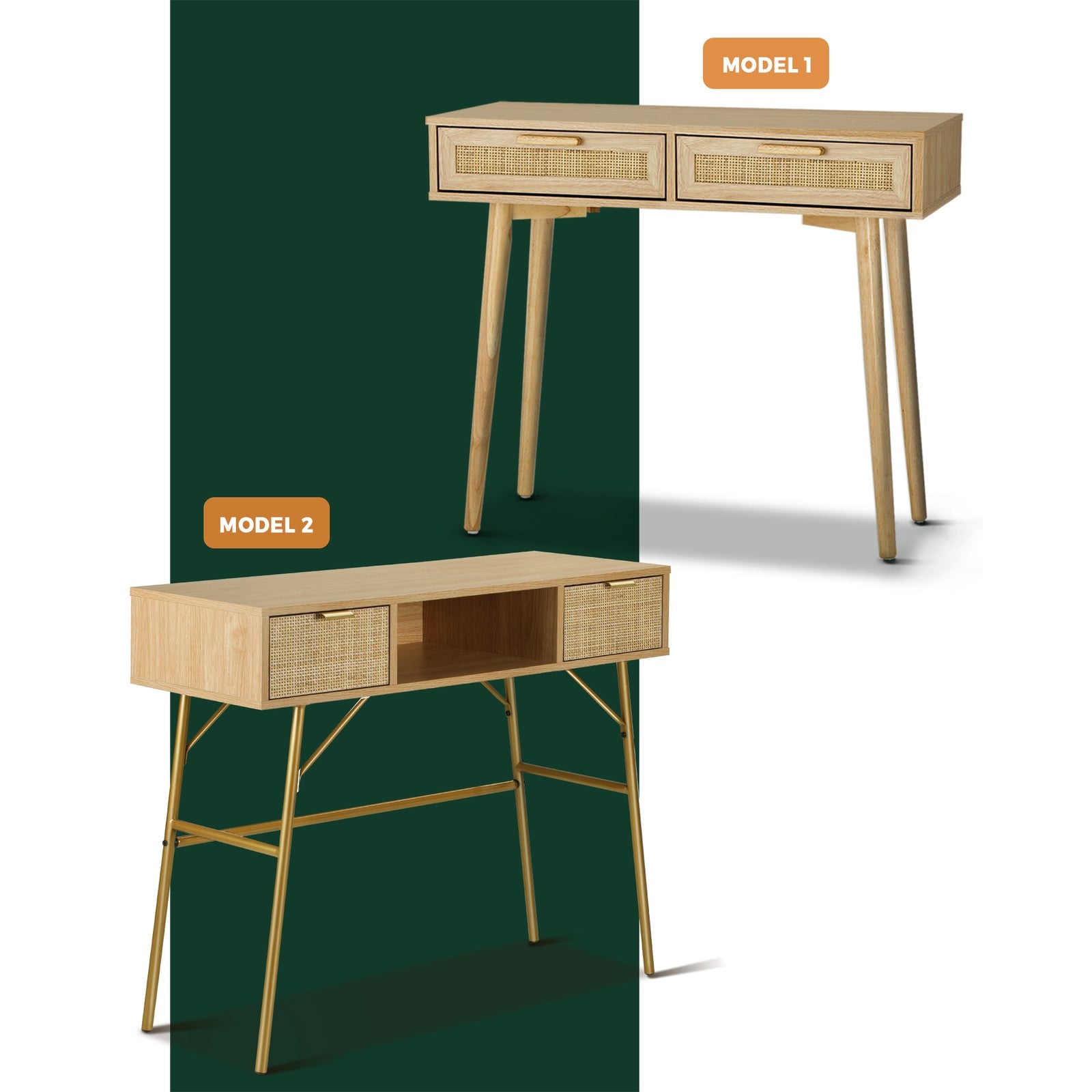 Oikiture Rattan Console Table Hall Table Dressing Desk Hallway Display Furniture - Sunyee