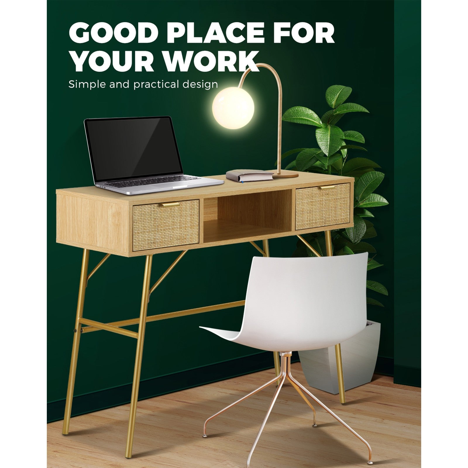 Oikiture Rattan Console Table Hall Table Dressing Desk Hallway Display Furniture - Sunyee