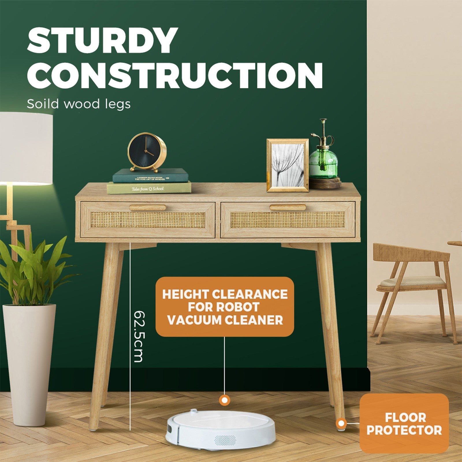 Oikiture Rattan Console Table Hall Table Dressing Desk Hallway Display Furniture - Sunyee