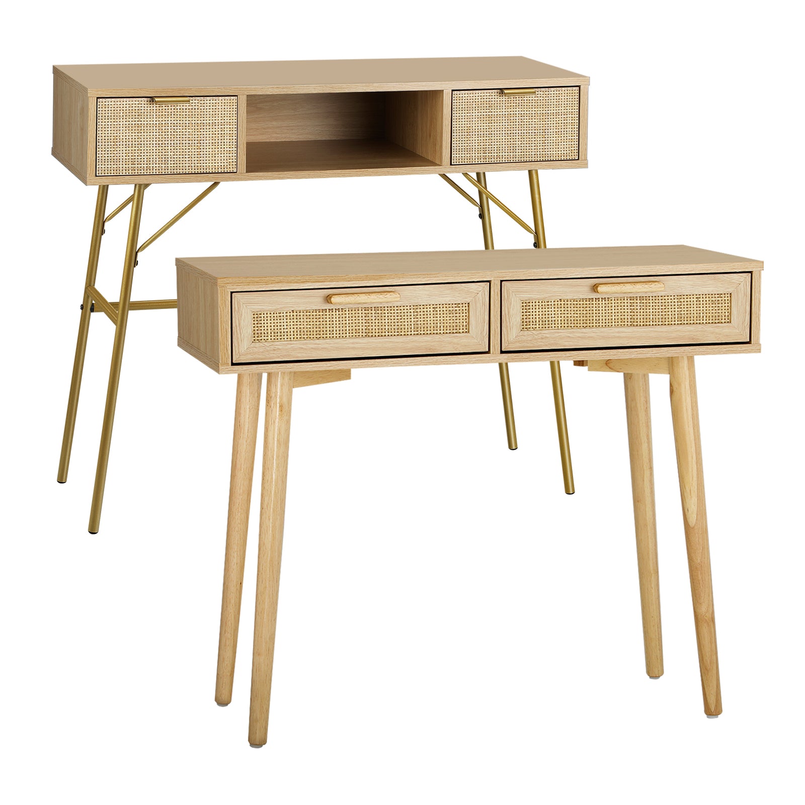 Oikiture Rattan Console Table Hall Table Dressing Desk Hallway Display Furniture - Sunyee