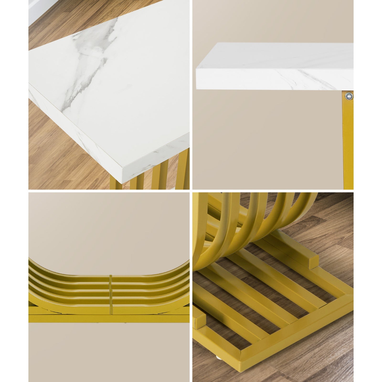 Oikiture Console Table Modern Hallway Desk Marble Effect Tabletop White&Gold - Sunyee