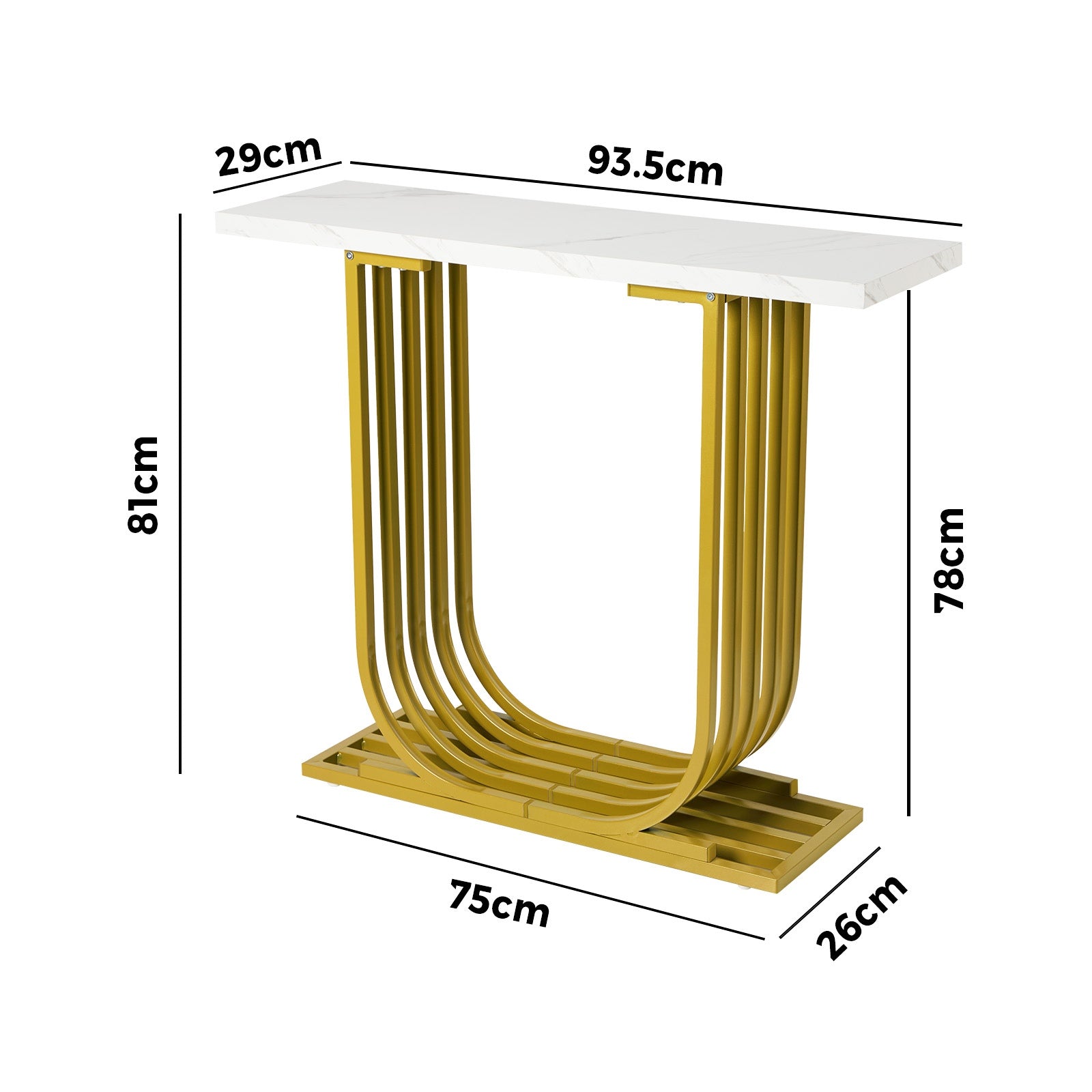 Oikiture Console Table Modern Hallway Desk Marble Effect Tabletop White&Gold - Sunyee