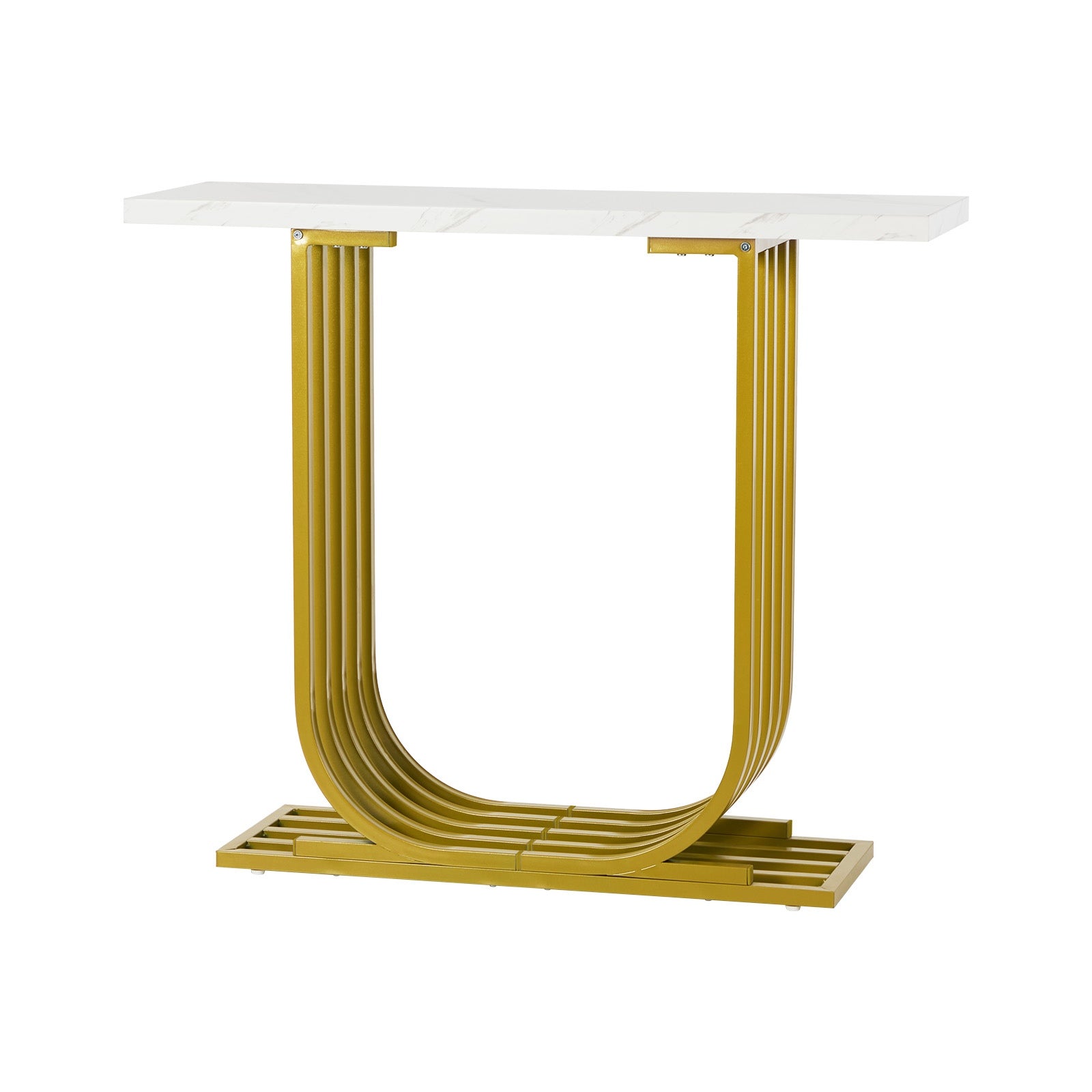 Oikiture Console Table Modern Hallway Desk Marble Effect Tabletop White&Gold - Sunyee