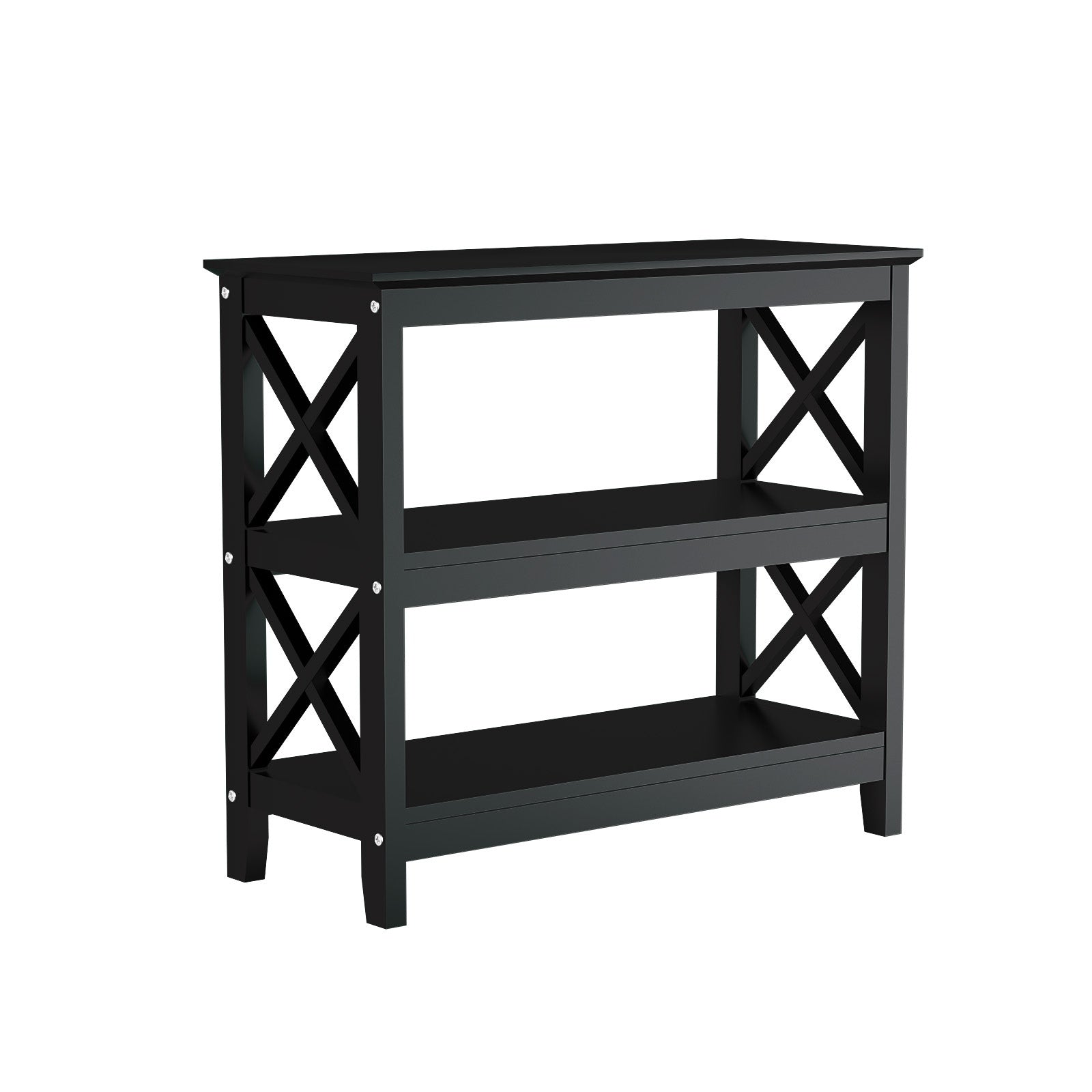 Oikiture 3-Tier Console Table X-Design Wood Sofa Table Hall Side Entry Black - Sunyee