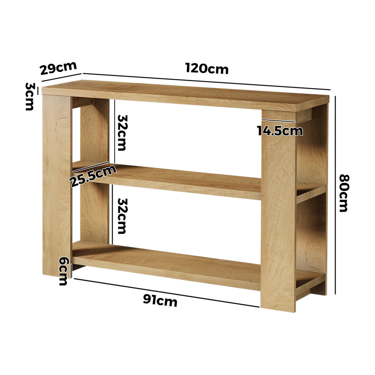 Oikiture Modern Console Table Two Open Shelves Entryway Storage Decor Natural