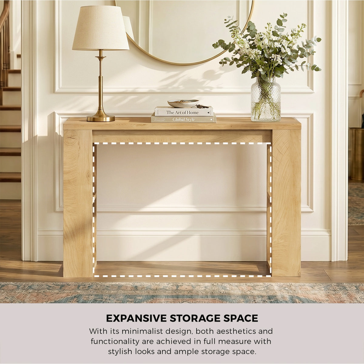 Oikiture Modern Console Table Display Shelf Entryway Open Storage Decor Natural