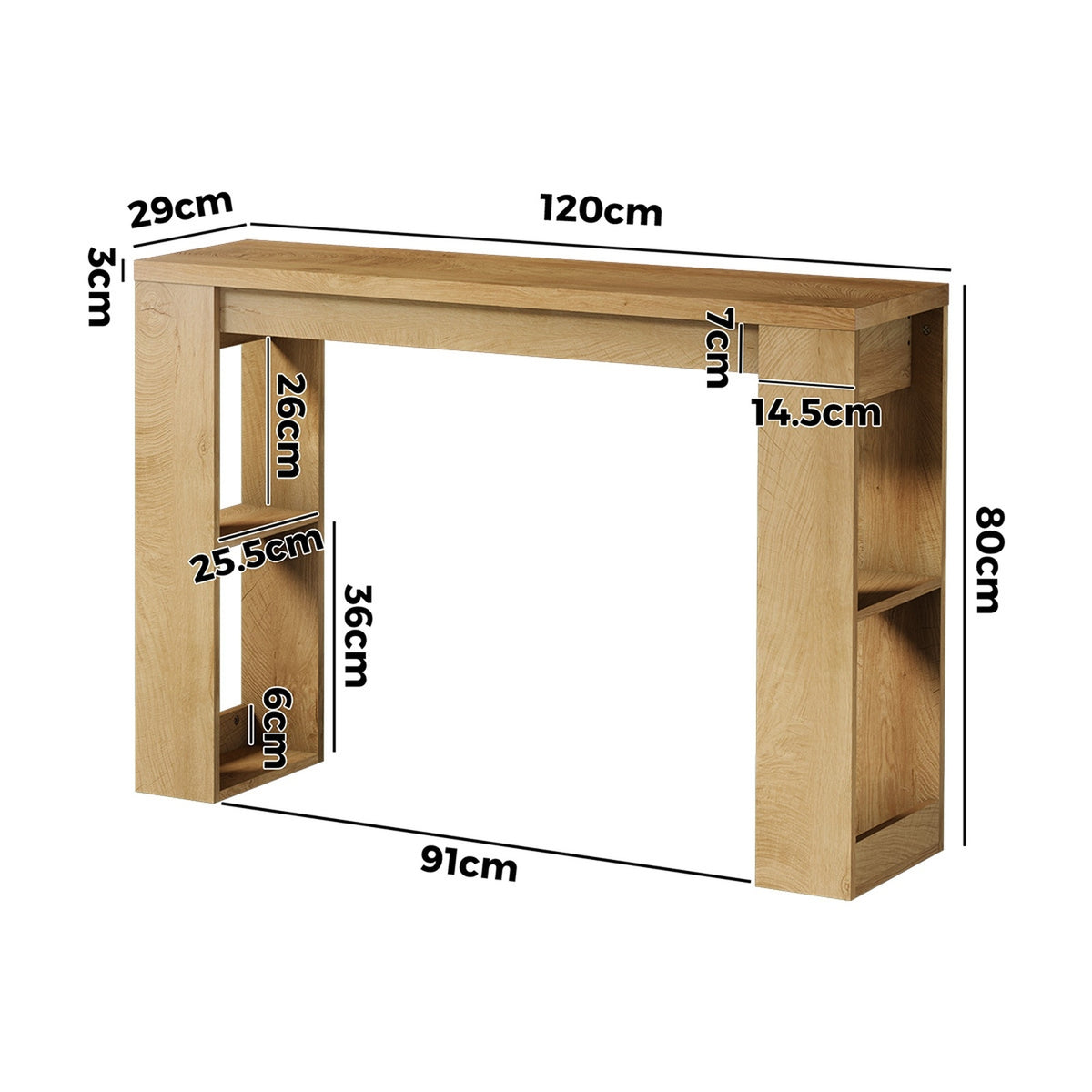 Oikiture Modern Console Table Display Shelf Entryway Open Storage Decor Natural